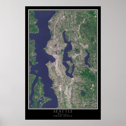 Seattle Washington Satellite Poster Map