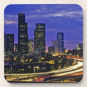 Seattle, Washington skyline at night Beverage Coaster