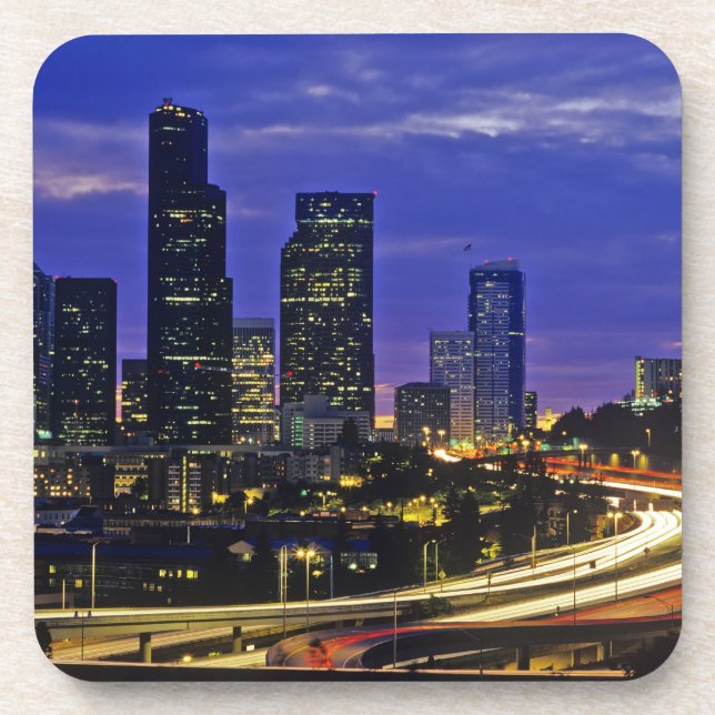 Seattle, Washington skyline at night Beverage Coaster (Front)