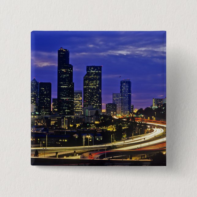 Seattle, Washington skyline at night Button (Front)