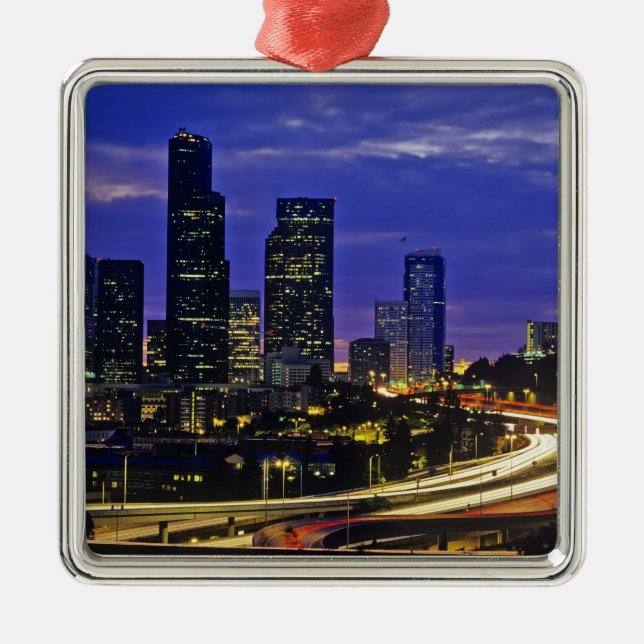 Seattle, Washington skyline at night Metal Ornament (Front)