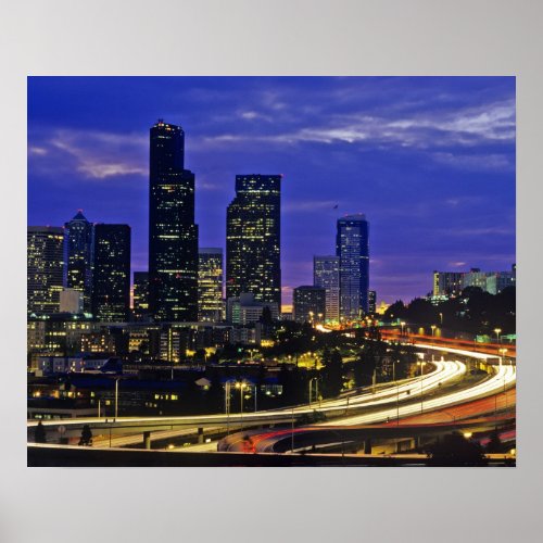 Seattle Washington skyline at night Poster