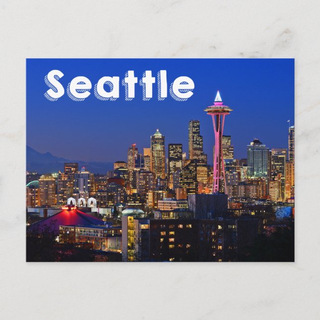 Seattle, Washington Skyline At Night USA Postcard (Front)
