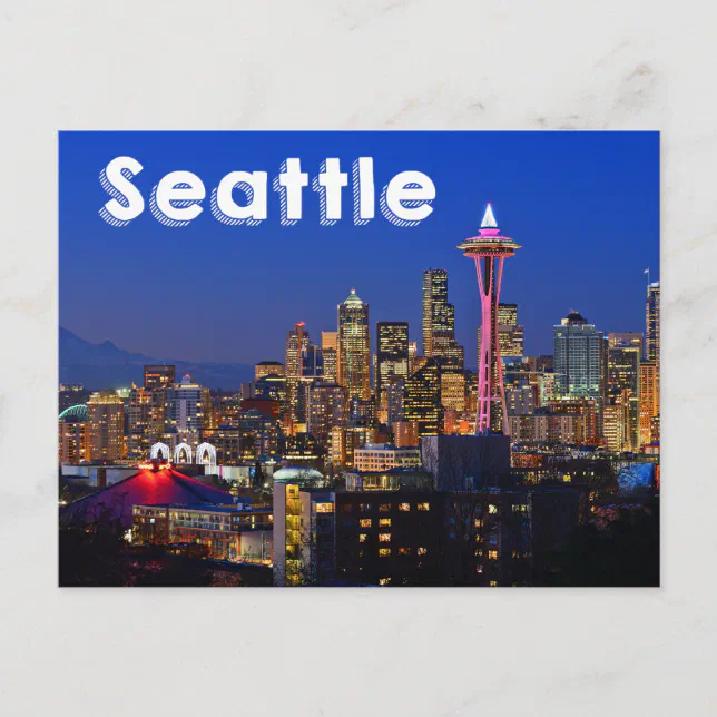 Seattle, Washington Skyline At Night USA Postcard | Zazzle