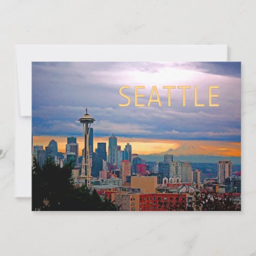 Seattle Washington Skyline at Sunset TEXT SEATTLE Invitation