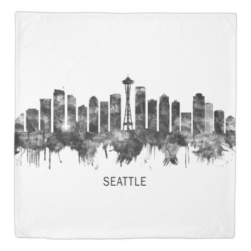 Seattle Washington Skyline BW Duvet Cover