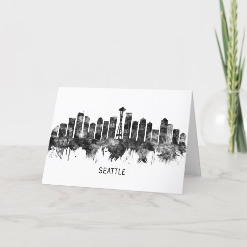 Seattle Washington Skyline BW Holiday Card