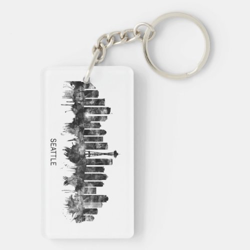 Seattle Washington Skyline BW Keychain