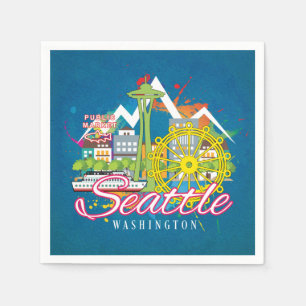 SEATTLE WASHINGTON SKYLINE CITYSCAPE DECOUPAGE NAPKINS