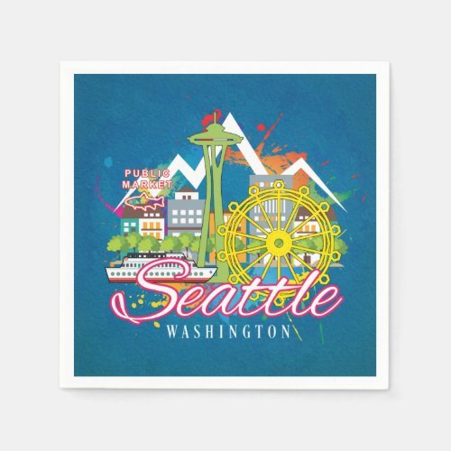 SEATTLE WASHINGTON SKYLINE CITYSCAPE DECOUPAGE NAPKINS