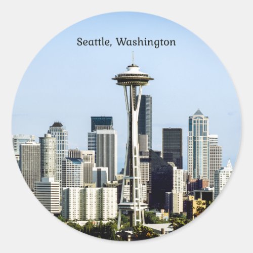 Seattle Washington skyline Classic Round Sticker