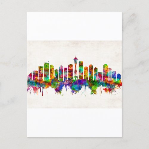 Seattle Washington Skyline Holiday Postcard