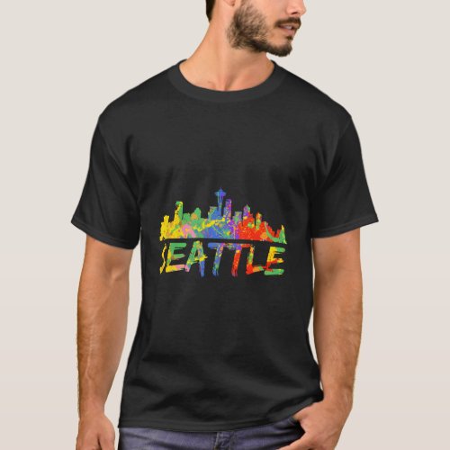 Seattle Washington Skyline Paint Splash T_Shirt