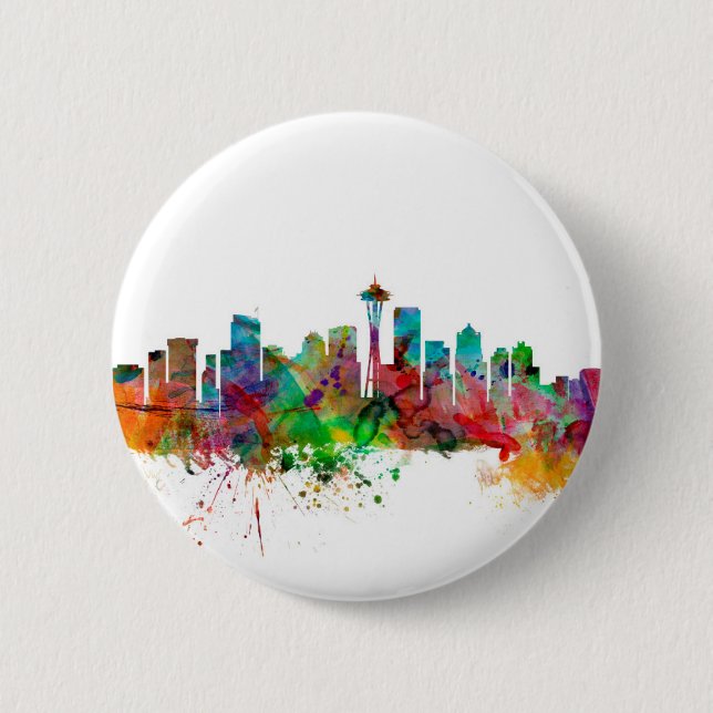 Seattle Washington Skyline Pinback Button (Front)