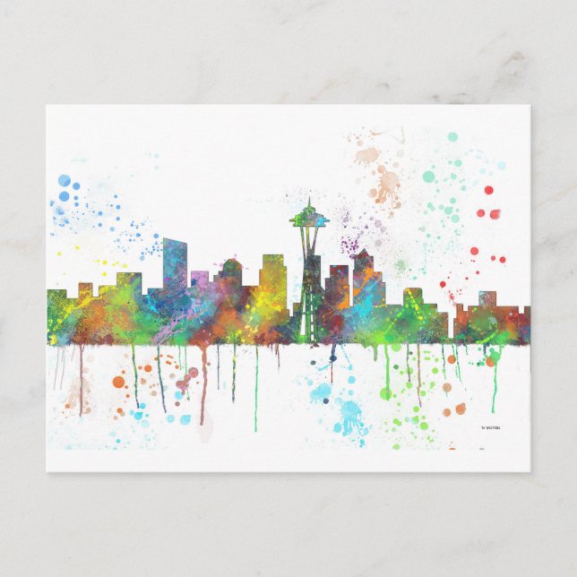 SEATTLE WASHINGTON SKYLINE POSTCARD (Front)