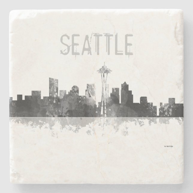 SEATTLE WASHINGTON SKYLINE -Stone Drinks Coaster (Front)