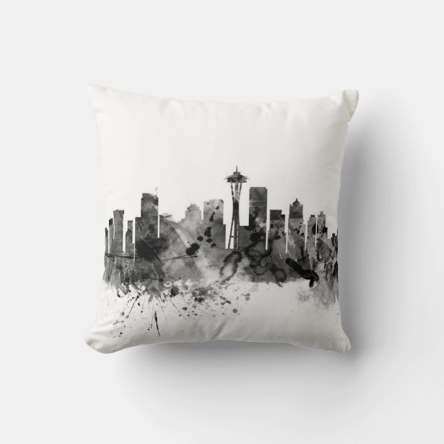 Seattle Washington Skyline Throw Pillow (Front)