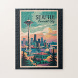 Seattle Washington Skyline Travel Art Vintage Jigsaw Puzzle<br><div class="desc">Seattle retro vector travel design. Seattle,  the emerald city of the Pacific Northwest,  is known for its iconic Space Needle,  vibrant arts scene,  and waterfront charm.</div>