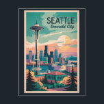Seattle Washington Skyline Travel Art Vintage Postcard<br><div class="desc">Seattle retro vector travel design. Seattle,  the emerald city of the Pacific Northwest,  is known for its iconic Space Needle,  vibrant arts scene,  and waterfront charm.</div>