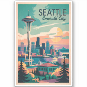 Seattle Washington Skyline Travel Art Vintage Sticker
