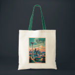 Seattle Washington Skyline Travel Art Vintage Tote Bag<br><div class="desc">Seattle retro vector travel design. Seattle,  the emerald city of the Pacific Northwest,  is known for its iconic Space Needle,  vibrant arts scene,  and waterfront charm.</div>