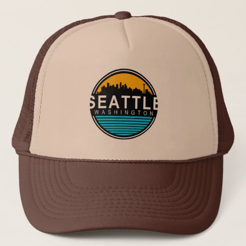 Seattle Washington Skyline Travel  Trucker Hat