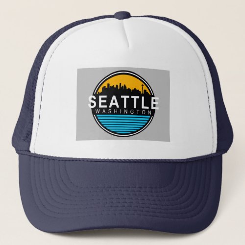 Seattle Washington Skyline Travel  Trucker Hat