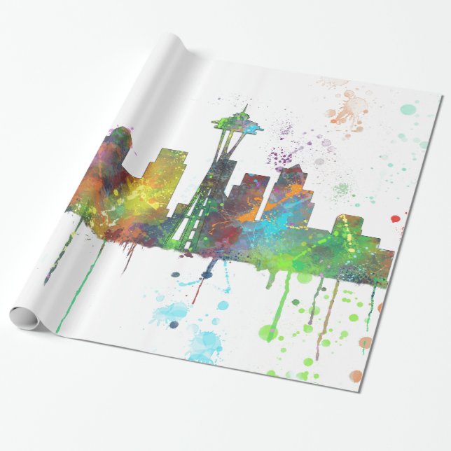 SEATTLE WASHINGTON SKYLINE WRAPPING PAPER (Unrolled)