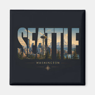 Seattle Washington Space Needle Mountain Skyline Magnet
