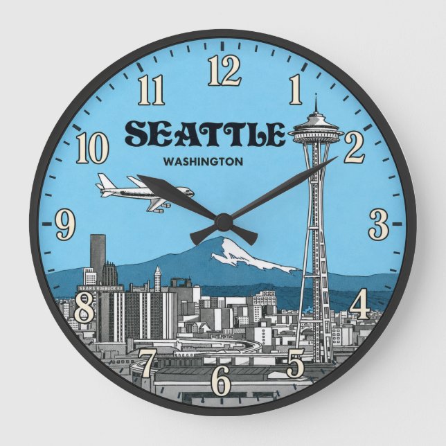 Seattle Washington Space Needle Skyline Large Clock (Front)