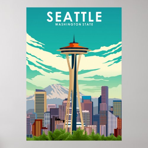 Seattle Washington State United States Travel Poster