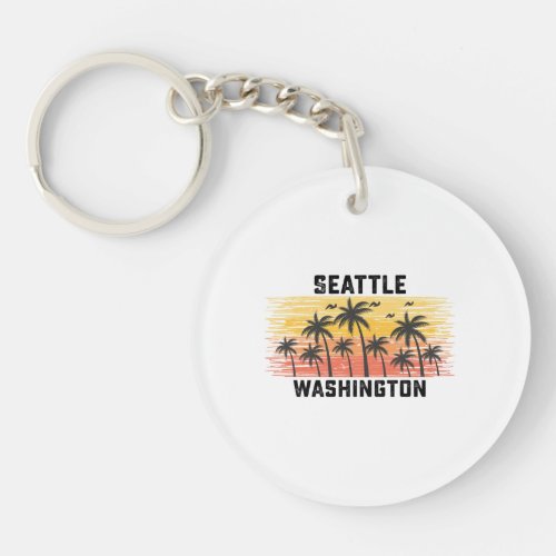 Seattle Washington Summer Retro VIntage Vacation Keychain