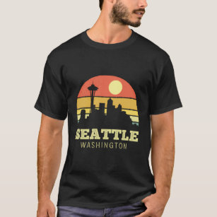 Seattle Washington Sunset City Needle Style T-Shirt