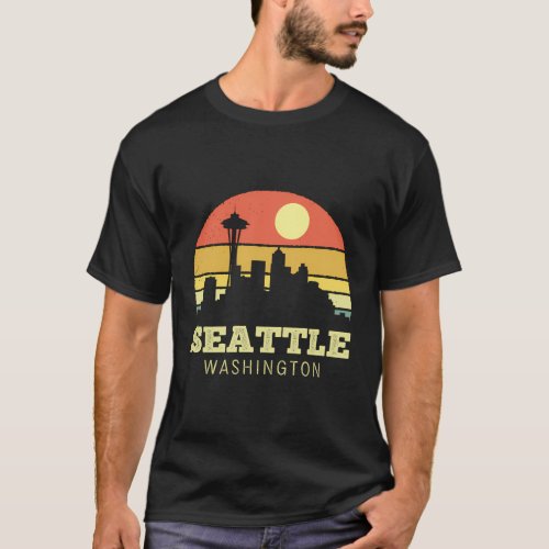 Seattle Washington Sunset City Needle Style T_Shirt