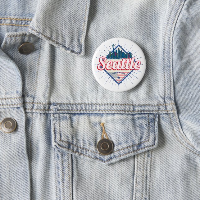 Seattle Washington United States City Skyline USA Button (In Situ)
