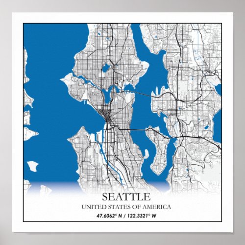 Seattle Washington USA Travel City Map Poster