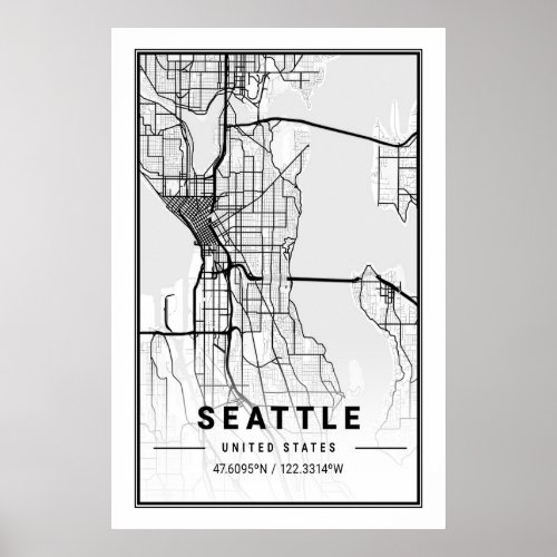 Seattle Washington USA Travel City Map Poster