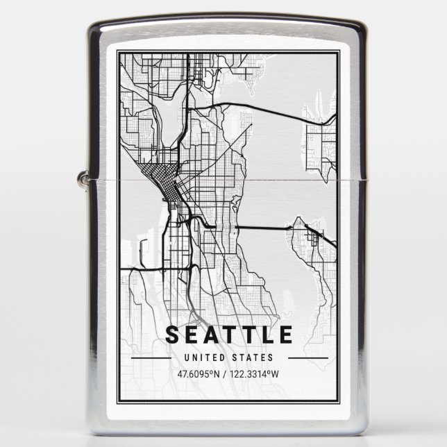 Seattle Washington USA Travel City Map Zippo Lighter (Front)