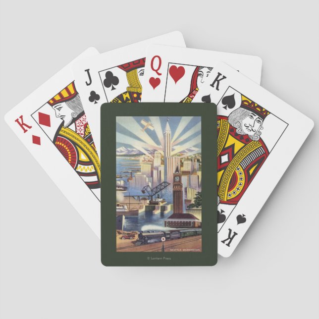 Seattle, Washington - View of Downtown Poker Cards (Back)
