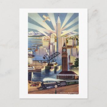 Seattle  Washington - View Of Downtown Postcard by LanternPress at Zazzle
