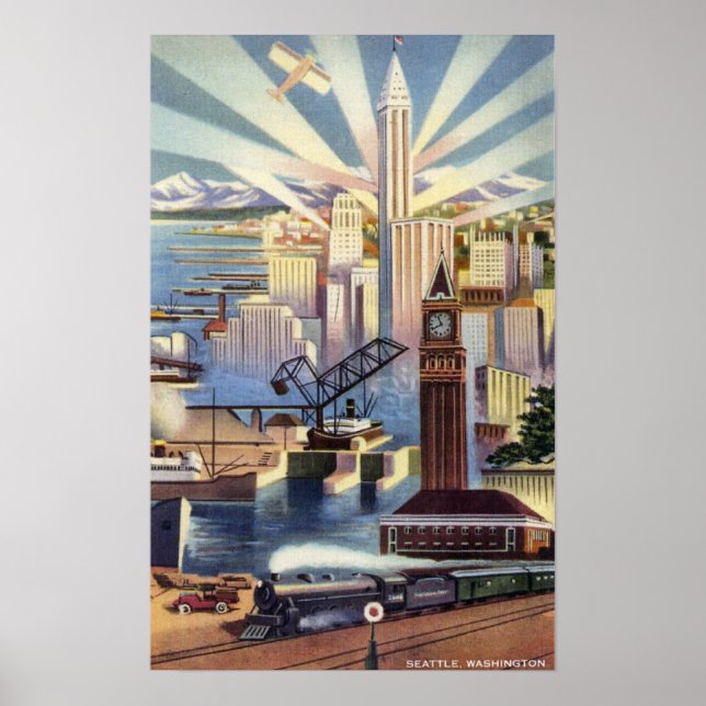 Seattle, Washington - View of Downtown Poster (Front)