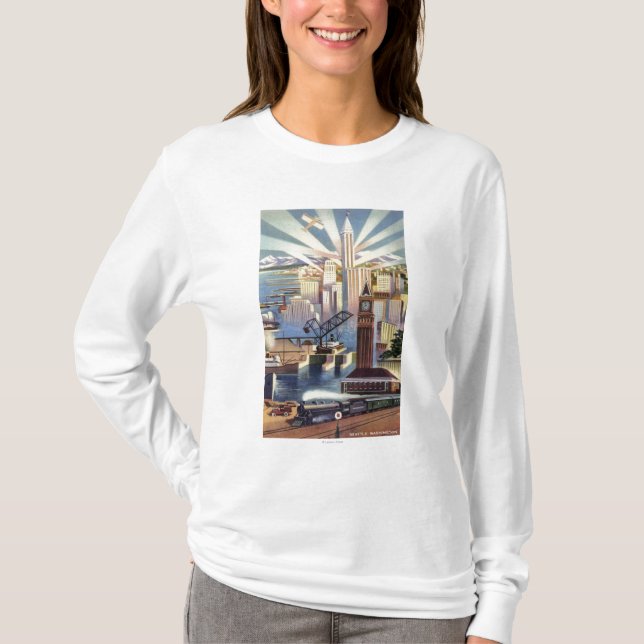 Seattle, Washington - View of Downtown T-Shirt (Front)