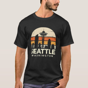 Seattle Washington Vintage Sunset Space Needle Art T-Shirt