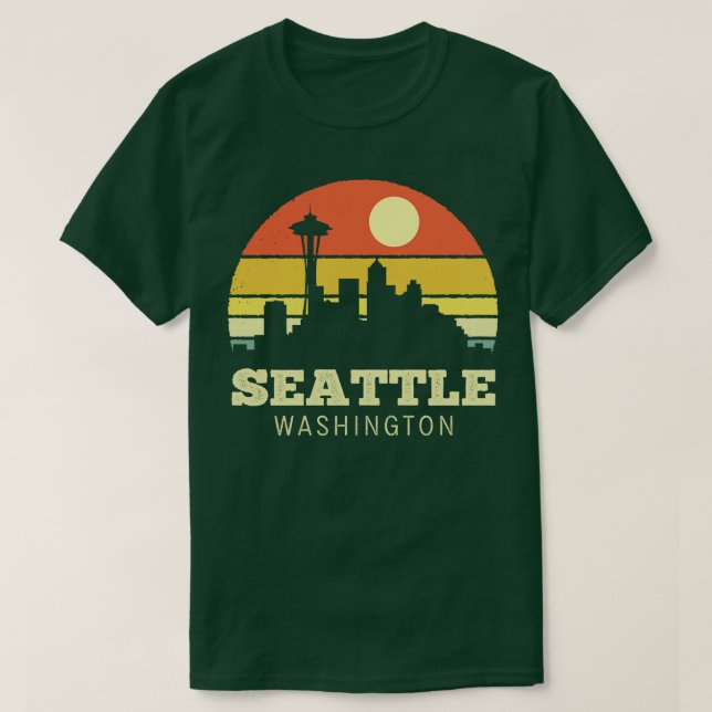 Seattle Washington Vintage Sunset T-Shirt (Design Front)