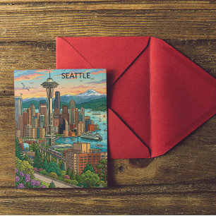 Seattle, Washington Vintage Travel City View Postcard