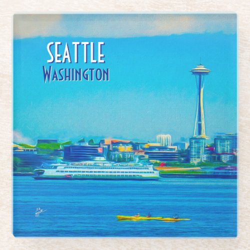 Seattle Washington Vintage Travel  Glass Coaster
