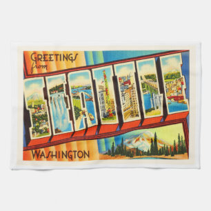 Seattle Washington WA Old Vintage Travel Souvenir Kitchen Towel