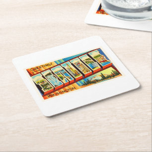 Seattle Washington WA Old Vintage Travel Souvenir Square Paper Coaster