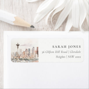 Seattle, Washington Watercolor Landscape Address Label