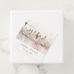 Seattle, Washington Watercolor Landscape Wedding Favor Tags